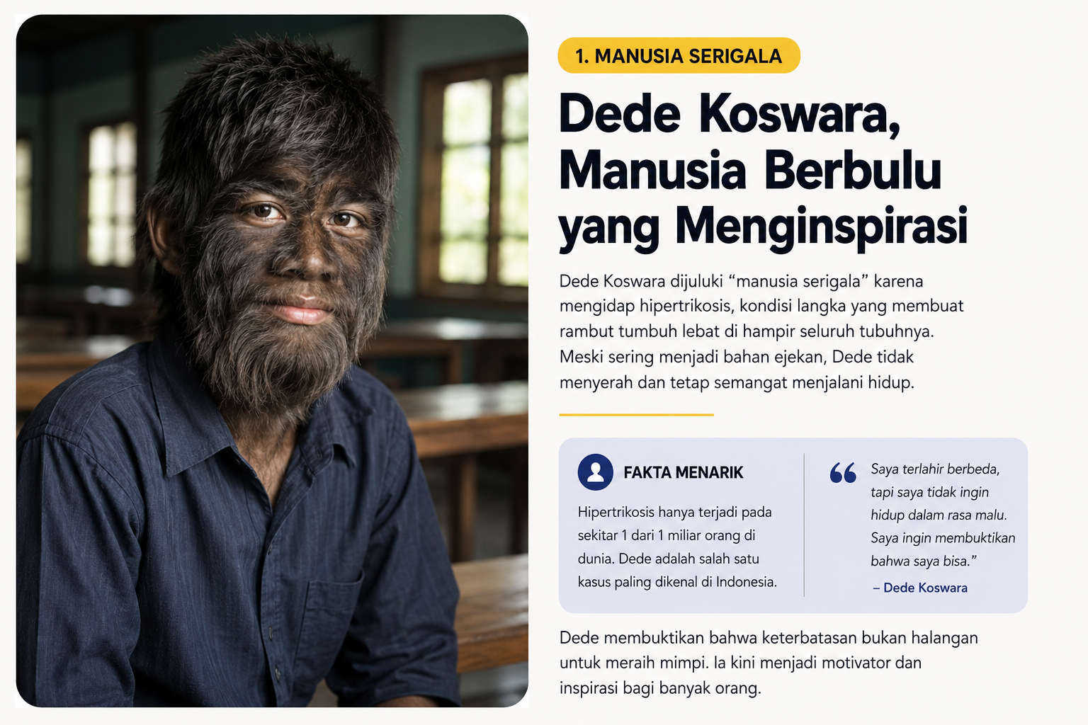 Kisah Manusia Langka: Dede Koswara, Manusia Serigala dari Indonesia
